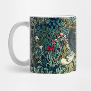GREENERY, FOREST ANIMALS ,RAVEN ON ACANTHUS LEAVES Blue Green Floral Mug